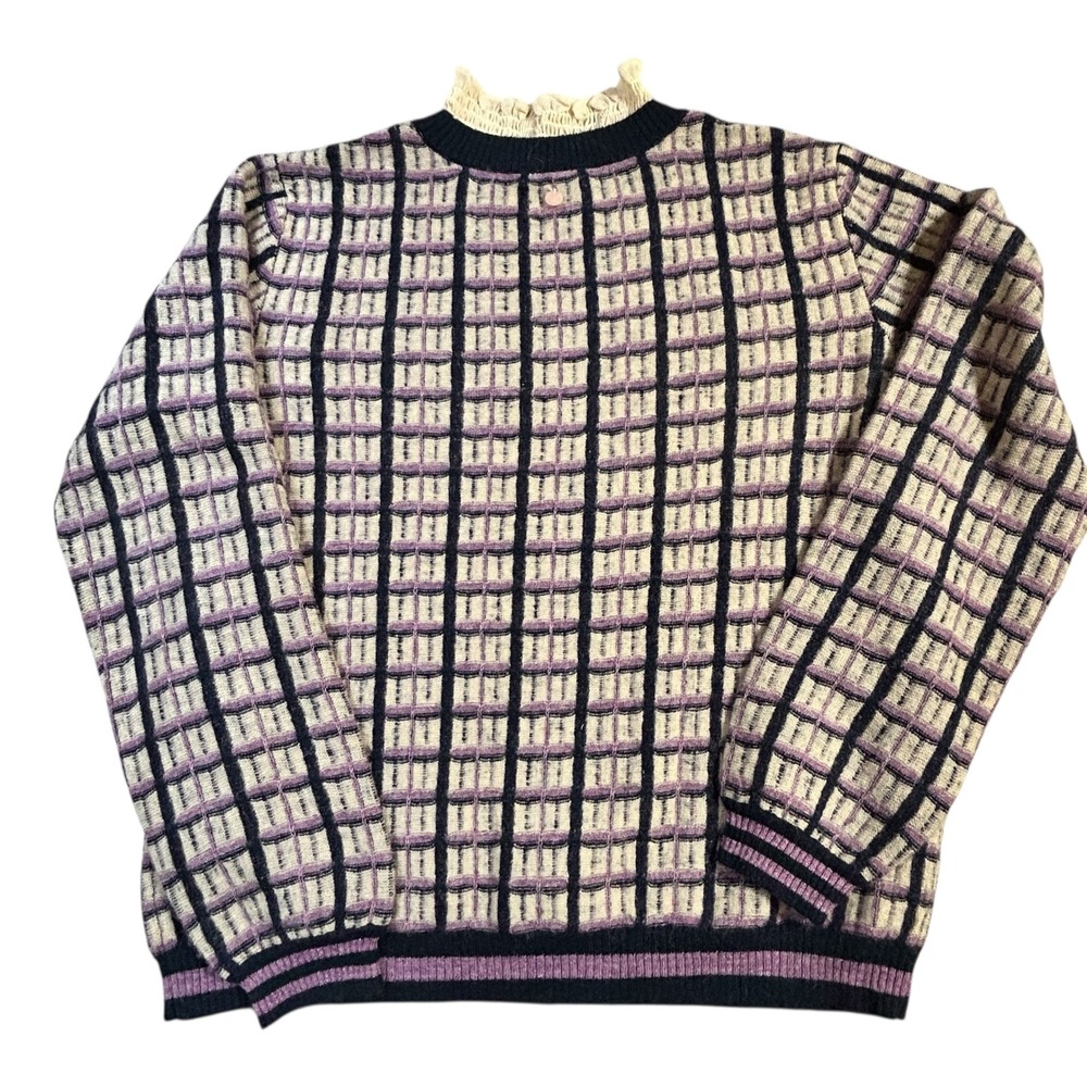 Nümph Anthroplogie Pullover Sweater Women's M Purple‎ Check Wool Alpaca Blend - Picture 5 of 7